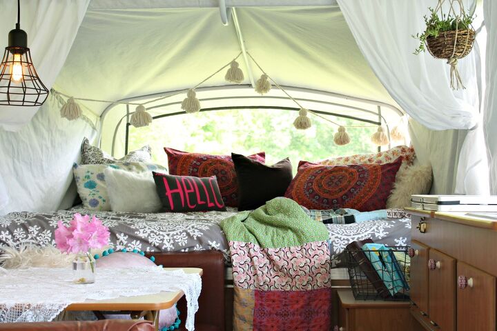 boho inspired pop up camper re do, home decor, outdoor living