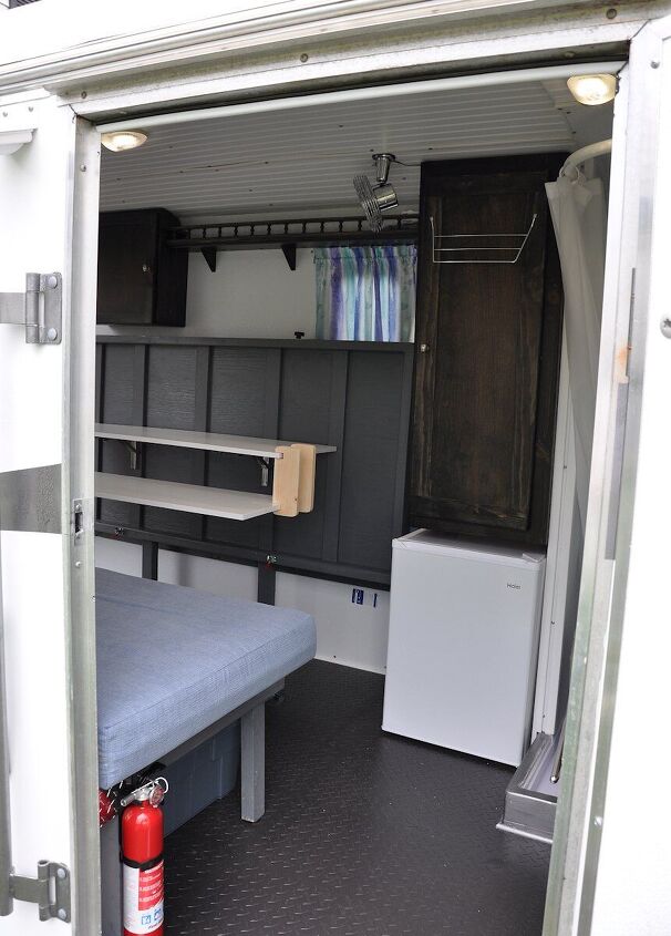 utility trailer to mini camper conversion, 1 2 Bed is bench table folds down from other