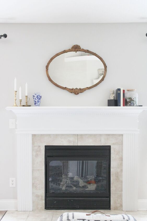 top 5 items to look for when thrifting, thrifted wood ornate mirror over mant