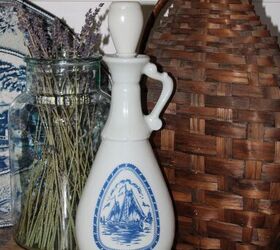 top 5 items to look for when thrifting, vintage blue and white liquor decanter