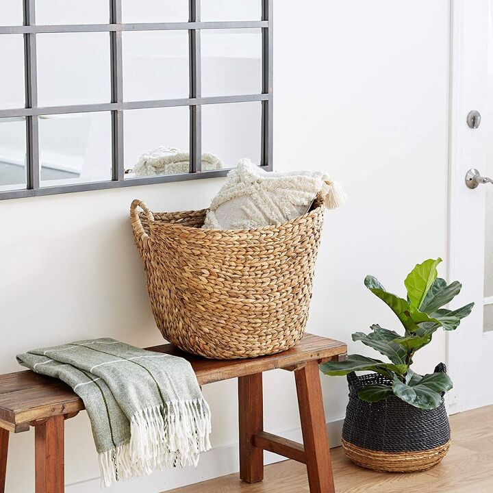 tips for living a minimalist lifestyle through home organization, Image Amazon Deco 79 Large Seagrass Woven Wicker Basket