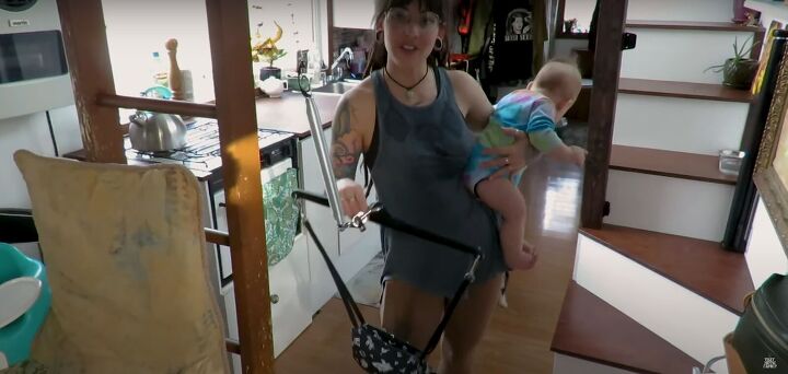 family tiny house on wheels tour how to adapt to a new baby, Jolly Jumper in a tiny house