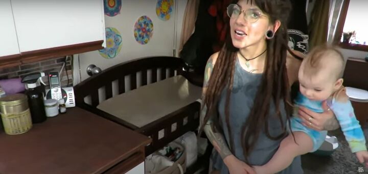 family tiny house on wheels tour how to adapt to a new baby, Baby changing station in a tiny house