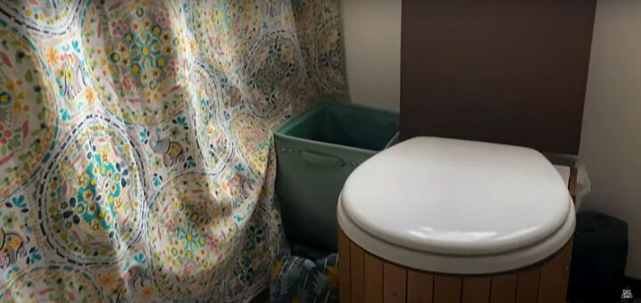 family tiny house on wheels tour how to adapt to a new baby, Tiny bathroom