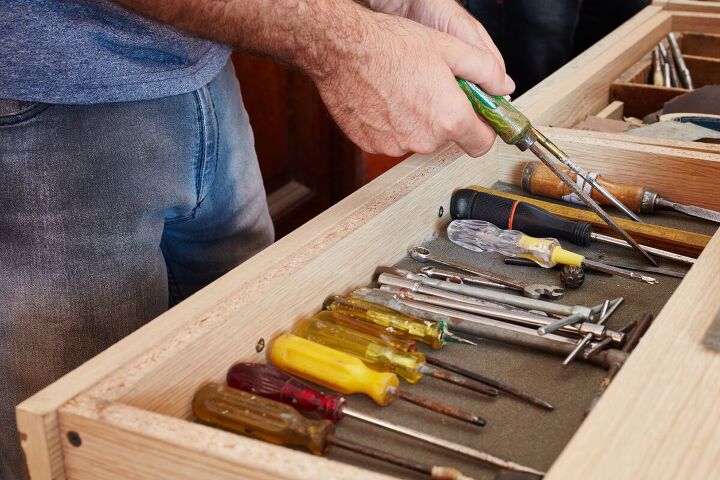 his diy box truck home is filled with tools hardware, There s plenty of storage for Paul s tools