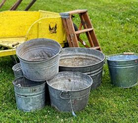 5 simple tips to thrift like a boss for the garden, Old galvanized metal buckets make great planters that add alot of character to garden borders and porches