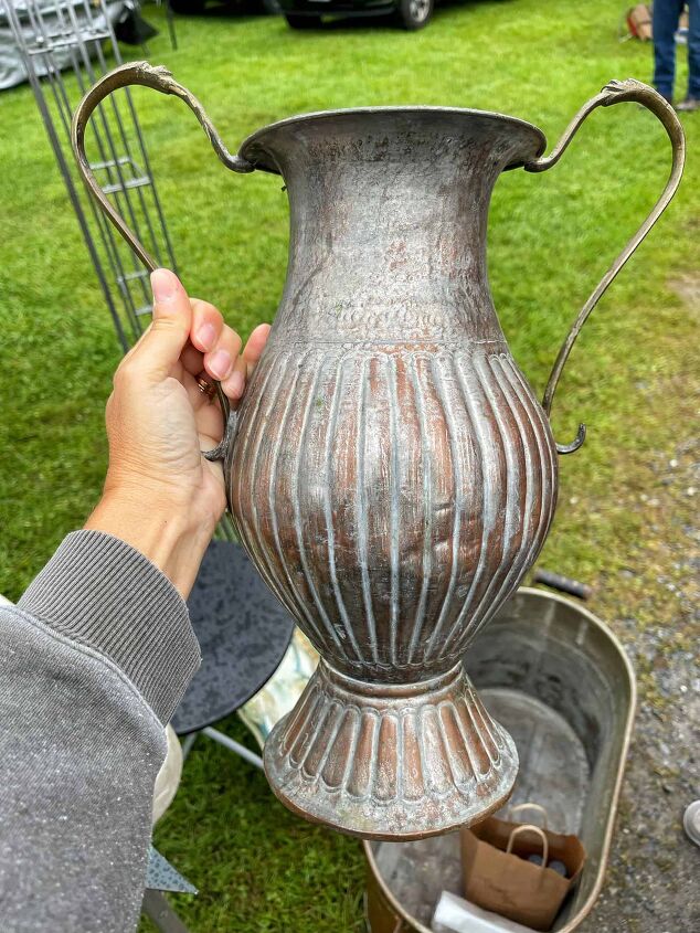 5 simple tips to thrift like a boss for the garden, Vintage metal urn I found as I was walking out of the vintage flea market in Wilmington Vermont