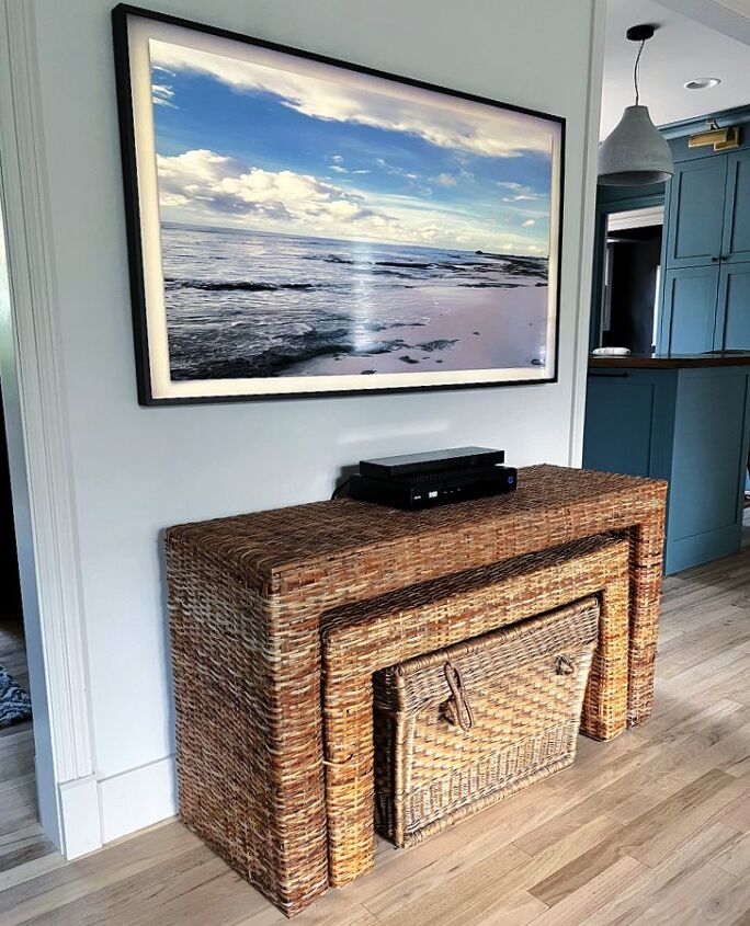 affordable ways to incorporate coastal decor in your home, Our frame TV even has a beach scene TV art was free