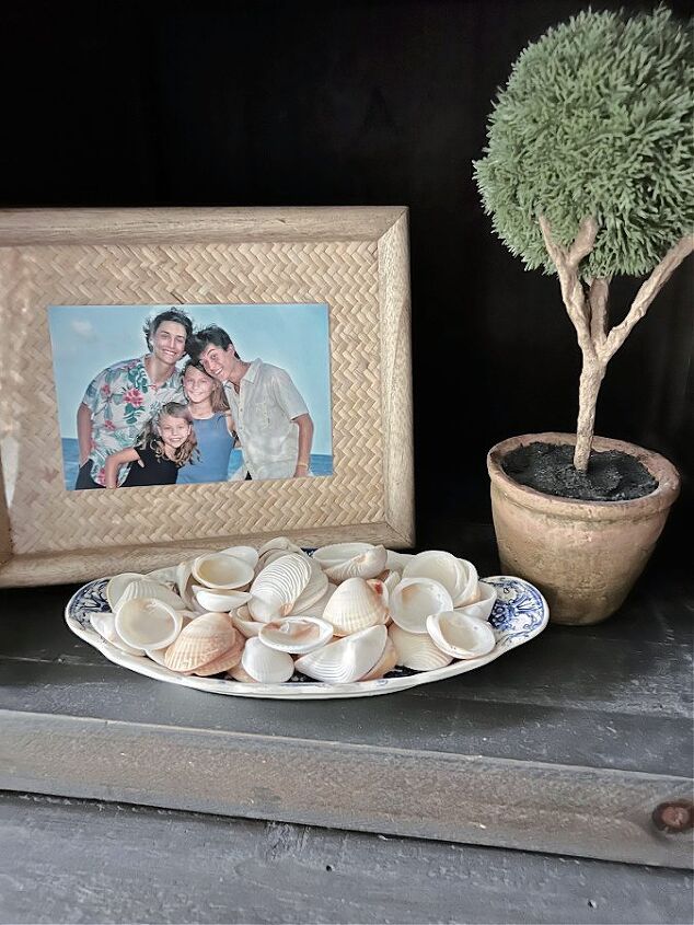 affordable ways to incorporate coastal decor in your home, I added shells to this flea market dish and it was instant coastal decor