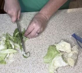 a cheap easy cabbage pasta recipe inspired by the great depression, Cutting up the cabbage