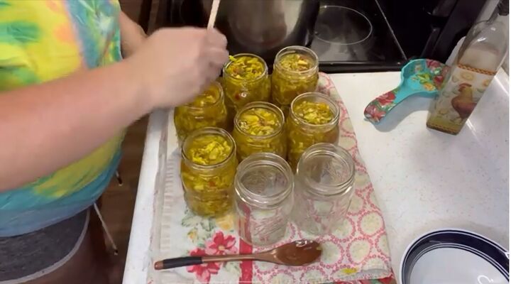 how to make can southern chow chow fun frugal recipe, Decanting the Chow Chow into jars