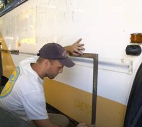 how to install under bus storage boxes on a school bus conversion, Measuring the hole to cut