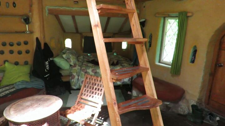 would you stay in a cob house we did here s what it was like, Cob h ouse bedroom and loft ladder