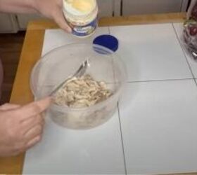 what to do with a chicken carcass 2 frugal recipes, Adding mayo to the chicken