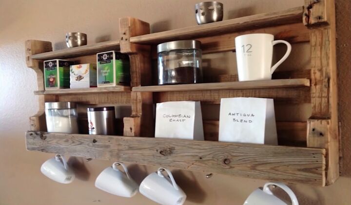 7 fun crafty home organization ideas on a budget, Pallet coffee rack