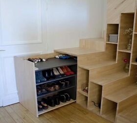7 fun crafty home organization ideas on a budget, Understairs shoe storage