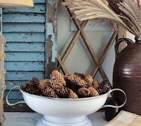 how to prepare pine cones for crafts or decor, Pine cones piled in my favorite pedestal bowl
