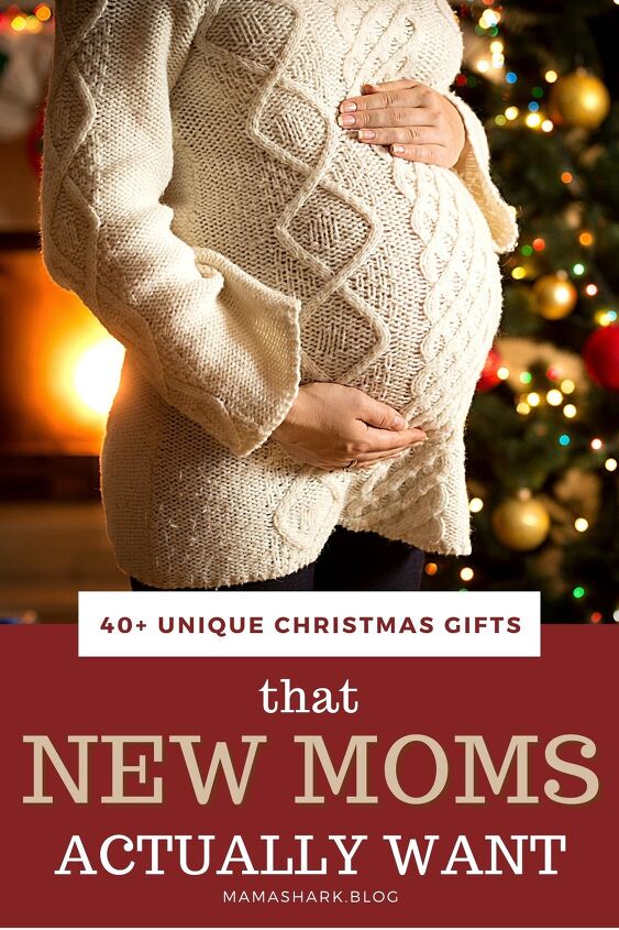 40 unique and affordable gift ideas for mom, new mom at Christmas time waiting for her gifts