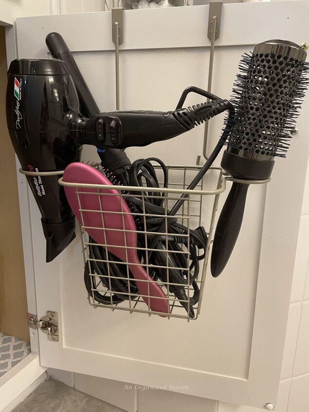 15 awesome storage solutions for your bathroom, Hair appliances brushes in a metal storage organizer