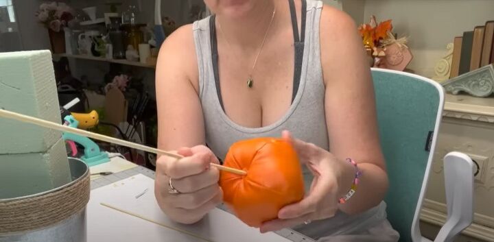 how to use dollar tree faux leather items in diy fall decor, Assembling the pumpkins