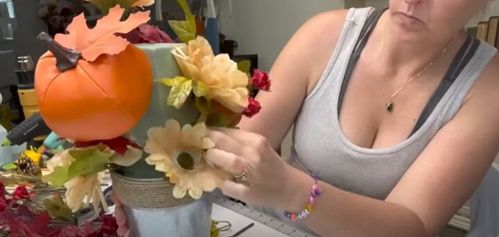 how to use dollar tree faux leather items in diy fall decor, Assembling the leaves and flowers