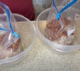 4 easy freezer meal prep ideas for quick simple dinners, Adding pinto beans to the freezer bags