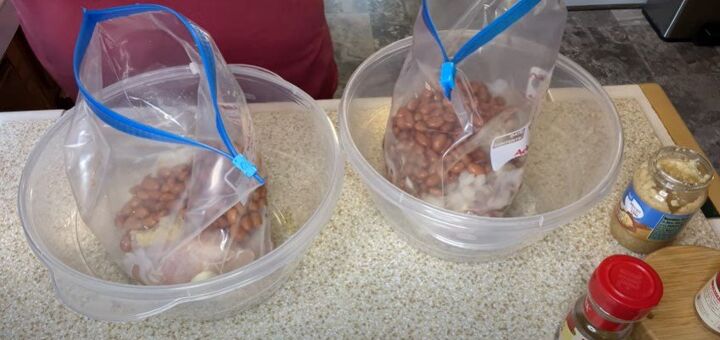 4 easy freezer meal prep ideas for quick simple dinners, Adding pinto beans to the freezer bags
