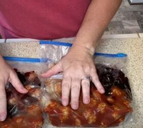 4 easy freezer meal prep ideas for quick simple dinners, Adding grape jelly to the freezer bags