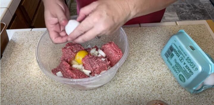 4 easy freezer meal prep ideas for quick simple dinners, Adding eggs to the ground beef