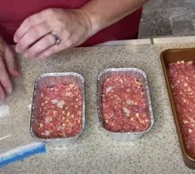 4 easy freezer meal prep ideas for quick simple dinners, Putting the meatloaf into small pans