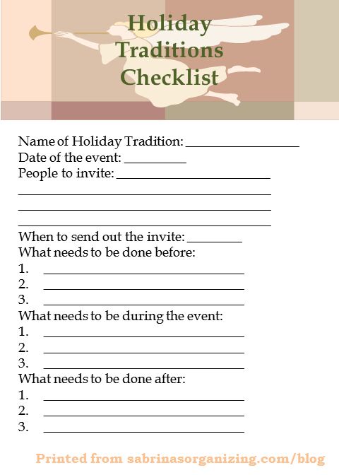 things to do to organize your holiday, holiday tradition checklist