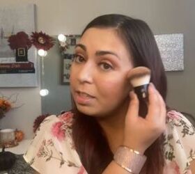 a full face of only dollar tree makeup products, Applying blush with a kabuki brush