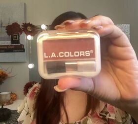 a full face of only dollar tree makeup products, L A Colors blush from Dollar Tree