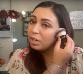 a full face of only dollar tree makeup products, Using a kabuki brush to apply bronzer