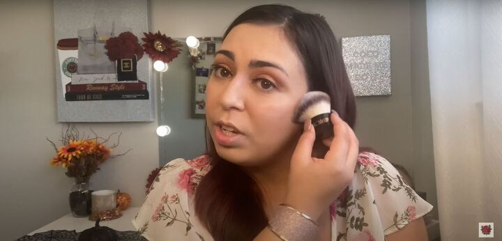 a full face of only dollar tree makeup products, Using a kabuki brush to apply bronzer