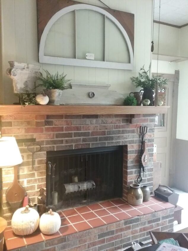 architectural salvage decorating ideas, Architectural Salvage Window over the Farmhouse Fireplace