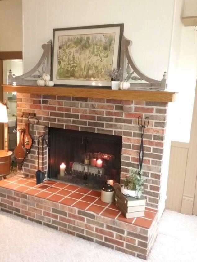 architectural salvage decorating ideas, Early Fall Display on the Farmhouse Fireplace mantel