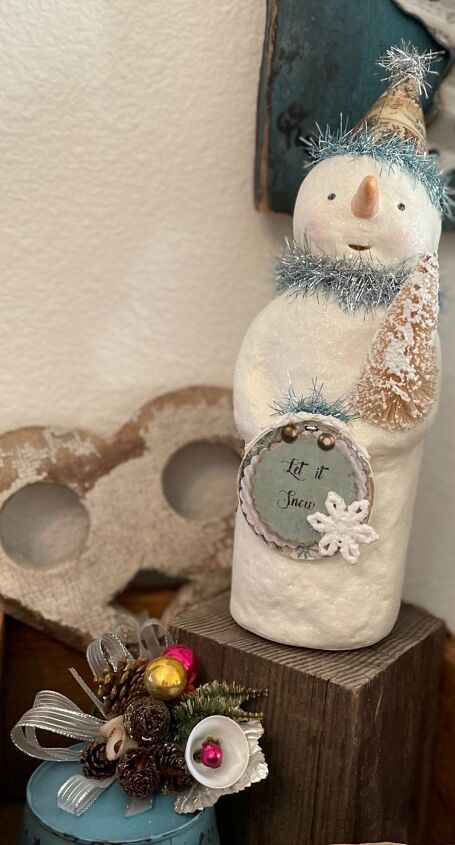 architectural salvage decorating ideas, Snowman standing on a piece of barnwood