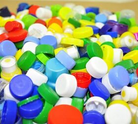 teaching kids recycling, a colorful pile of plastic bottle caps