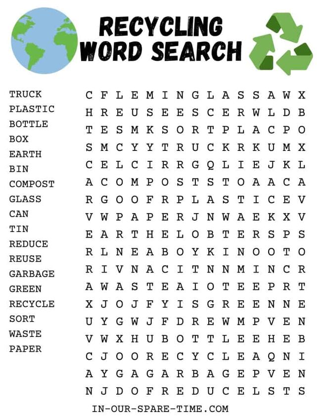 teaching kids recycling, Recycling word search puzzle