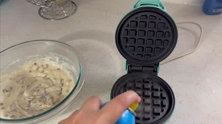 emergency budget 5 meals to feed a family of 5 for a day, Spraying the waffle maker