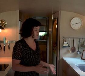 take a look inside this cute cozy diy family skoolie, Kitchen counter space on a skoolie