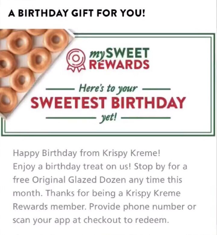 how to get the 15 best adult kids birthday freebies, Krispy Kreme birthday freebie