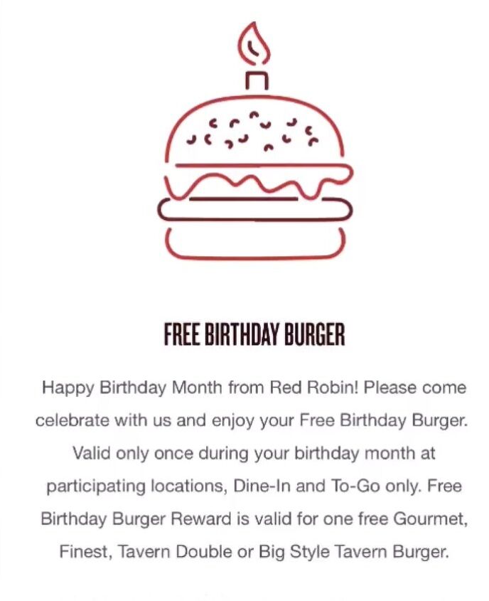 how to get the 15 best adult kids birthday freebies, Red Robin birthday freebie