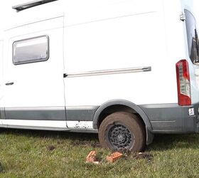 everything we love hate about our diy ford transit van conversion, Van stuck in the mud