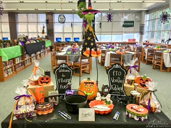 throw an easy halloween party on a scary small budget, Halloween party entry table with raffle