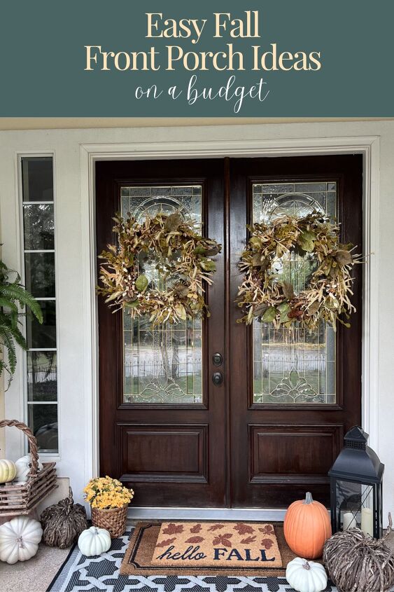 easy fall front porch ideas that won t break the bank, Easy fall front porch ideas on a budget Pinterest graphic
