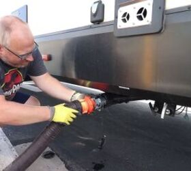 how to use an rv dump station an easy step by step guide, Attaching the hose to the RV