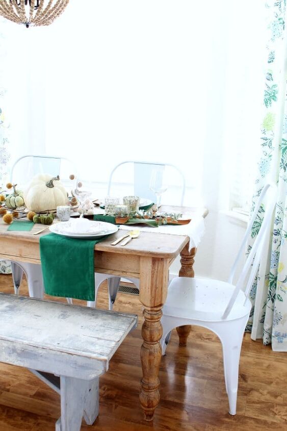 how to create a cozy thanksgiving table, Our kitchen nook and weathered old table create the prefect setting for a cozy Thanksgiving table