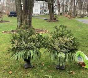 winter gardening with outdoor planters for the front porch, Keeping two winter pots looking symmetrical for the front porch christmas display for winter Decorating the Front Porch for Christmas